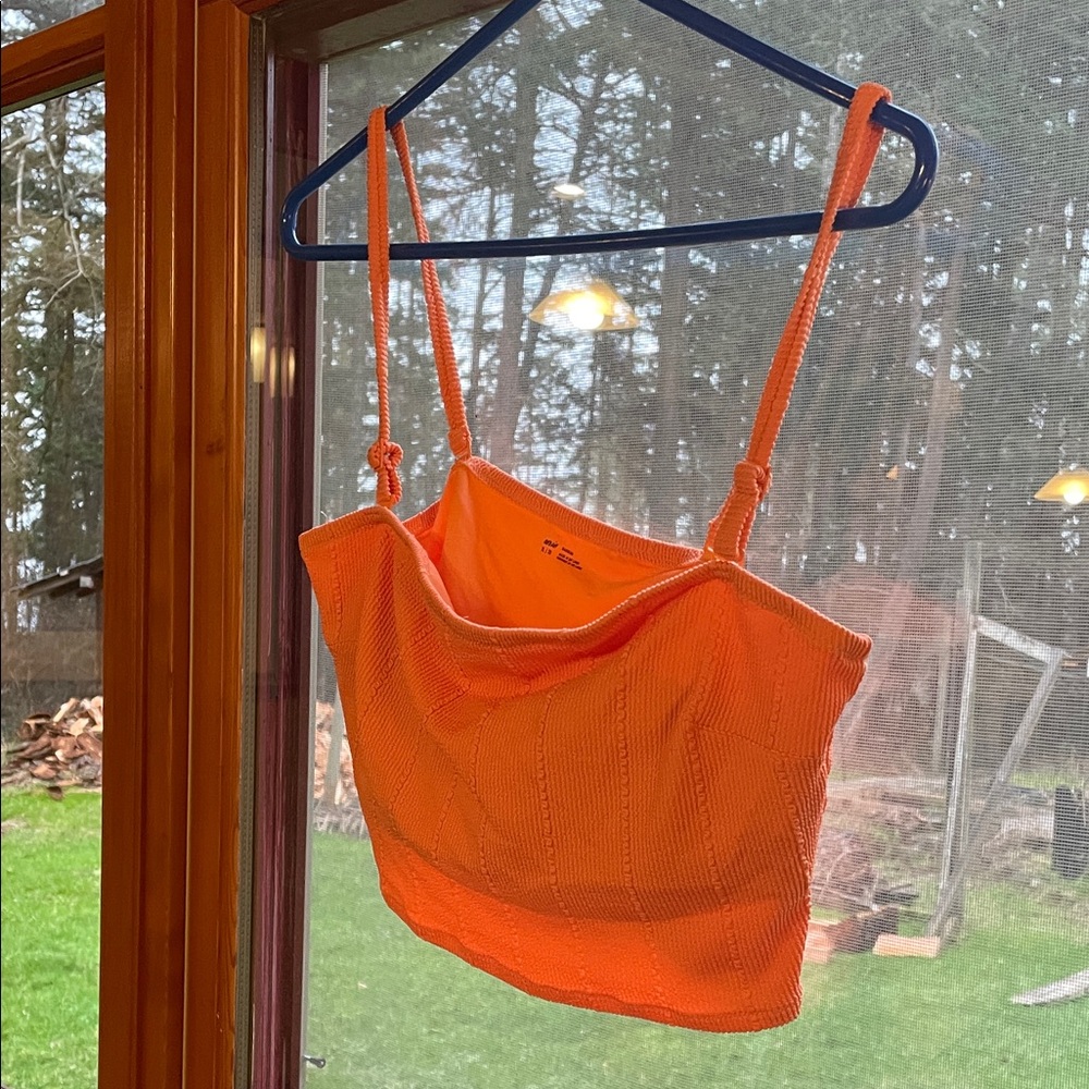 Aerie Peach Textured Bandeau Swim Top